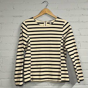 J. Crew Women's Small Navy White Striped Zipper Back Long Sleeve Blouse